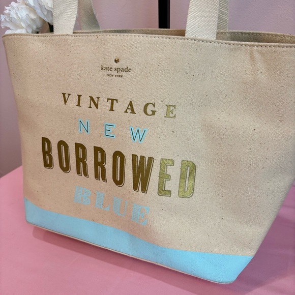 Kate Spade Wedding Belles “Vintage New Borrowed Blue” Canvas Tote EUC - Picture 4 of 10